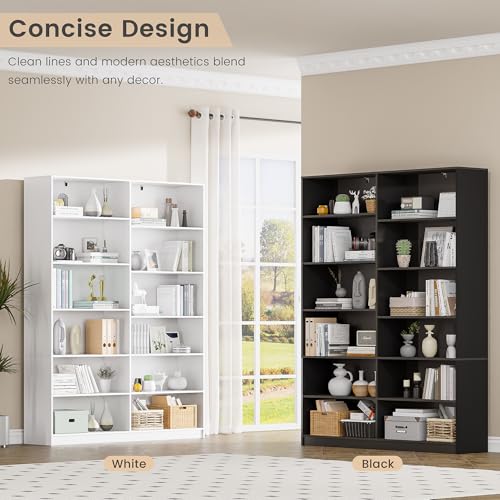 White Bookcase with 24 Open Shelves, 6 Tier Large Bookshelves, 70.8 Inch Tall Bookshelf and Bookcases for Living Room, Bedroom, Home Office Library - color: White, size: Wide 47.2 Inch-2pc