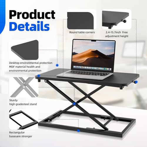 Standing Desk Converter Height Adjustable, Sit to Stand up Desk Riser Computer Workstation use in Laptop and Single Monitor Ergonomic Desktop Workstation for Home Office - Black - size: Black