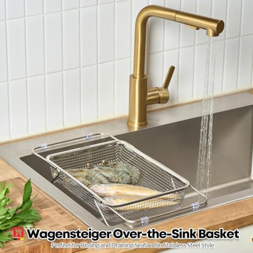 WAGENSTEIGER Extendable Dish Rack with Feet, Vegetable Colander Basket, Stainless Steel Dish or Silverware Drying Rack, Ultimate Kitchen Organizer Over the Sink (11.81 x 8.27 x 2.76 Inches) - size: 11.81 x 8.27 x 2.76 Inches