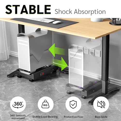 Computer Tower Stand with Charging Station and Cooling System | Adjustable Mobile CPU Holder with 4 Rolling Casters, Under Desk CPU Bracket PC Floor Cart PC Riser for Office, Home - color: Socket with Fan