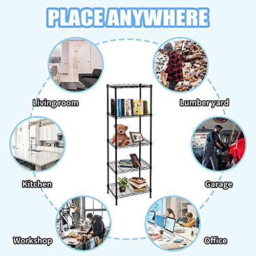 SUNLPH 5-Tier Wire Shelving Adjustable Shelves Unit Metal Storage Rack for Laundry Bathroom Kitchen Pantry Closet Organization (Black, 16.6" L x 11.4" W x 49.1" H) - size: 16.6"L x 11.4"W x 49.1"H - Basket