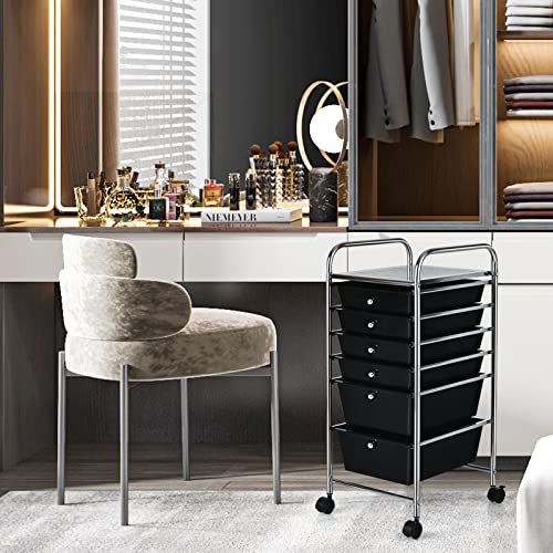 DREAMADE Rolling Cart with Storage Drawers, Utility Cart with Removable Plastic Drawers, Lockable Wheels, Art Cart for Classroom Organization Art Supplies Office Scrapbook (6 Drawers, Black) - color: Black, style: 6 Drawers