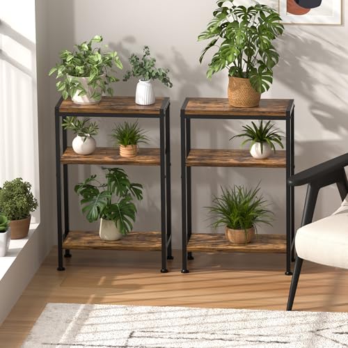 Narrow Side Table for Small Space, 3 Tier Slim End Table, Thin Nightstand, Skinny Snack Couch Table, Sofa Bedside Table in Living Room, Bedroom, Study, Kitchen and Balcony (Rustic Brown) - color: Rustic Brown, size: 3-Tier (7.9''D*17''W*26.6''H)