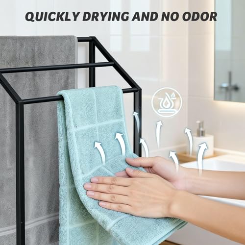 Hjarta Extra Wide 31.5 Inch Standing Towel Rack, Tall 40 Inch Free Standing Towel Rack with Storage Shelf, 3 Tier Towel Stand for Bathroom Outdoor Poolside
