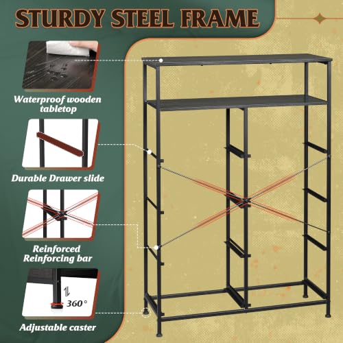 WLIVE Fabric Dresser for Bedroom with Open Shelves, Tall Dresser with 8 Drawers, Storage Tower with Fabric Bins, Chest of Drawers for Closet, Living Room, Hallway, Charcoal Black Wood Grain Print - color: Charcoal Black Wood Grain Print, style: Raised She