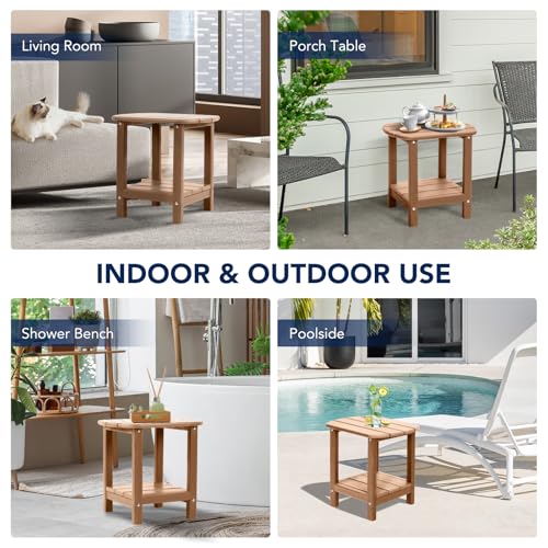 nalone Adirondack Side Table 16.5" Outdoor Side Table HDPE Plastic Double Adirondack End Table Small Table for Patio (Teak) - color: Teak
