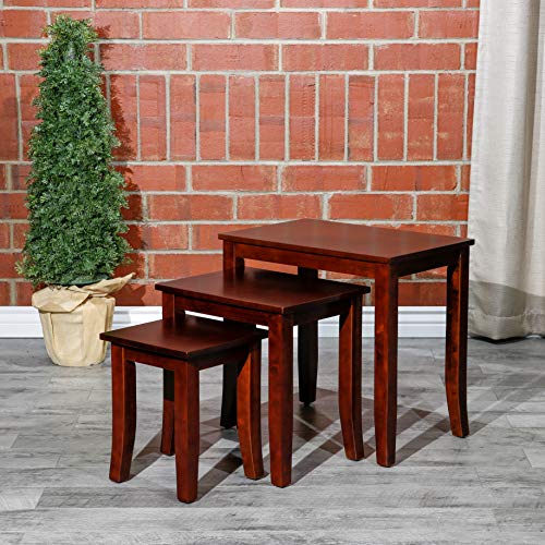 DTY Indoor Living 3-Piece Nesting Tables - Wooden Table Set of 3 for Living Room - Stackable Tables with Sleek Cherry Finish for Stylish and Space-Saving Home Furniture - color: Avon Design/Cherry Finish