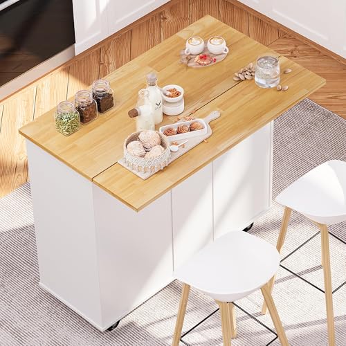 SUNLEI Kitchen Island with Storage Cabinet & Foldable Drop Leaf, Buffet Sideboard Cabinet, Cart Handle for Towel Rack, Drop Leaf, Portable Islands for Kitchen (Stylish White, 39.7-INCH) - size: 39.7 INCH, style: White