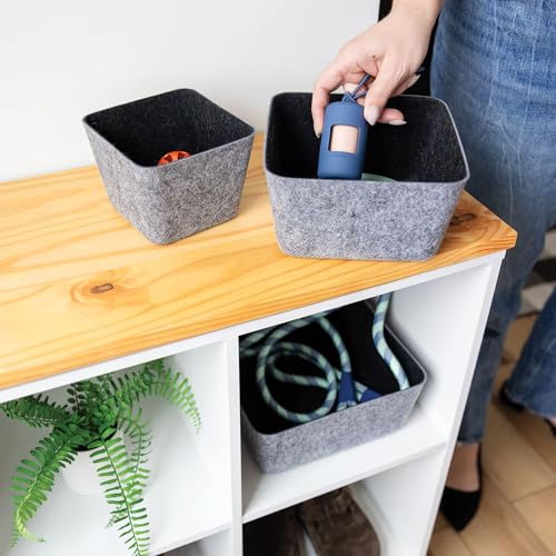 Three by Three Seattle Tapered Felt Storage Bins, 2-Pack, 9x9 (Charcoal) | Recycled felt tapered bins; soft non-scratch; 5"x5" fits most drawers; organize desk, office, bathroom, bedroom & entryway - color: Charcoal