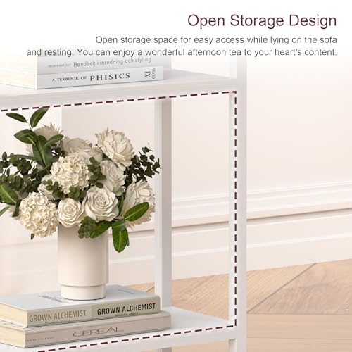 Narrow Side Table for Small Space, 3 Tier Slim End Table, Thin Nightstand, Skinny Snack Couch Table, Sofa Bedside Table, Tall Plant Stand in Living Room, Bedroom, Study, Kitchen and Balcony (White) - color: White, size: 3-Tier (7.9''D*17''W*26.6''H)