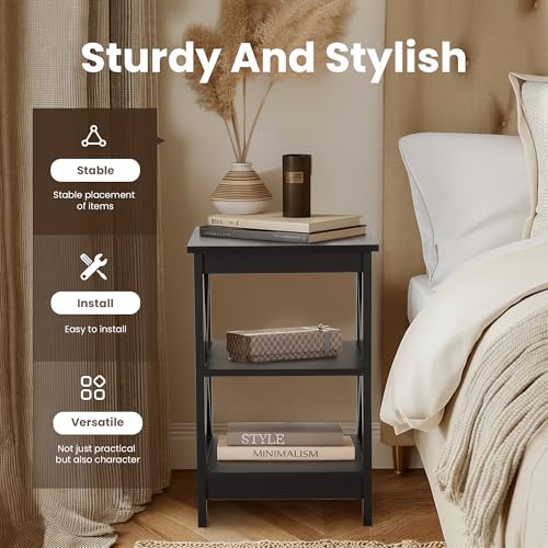 PHI VILLA Black End Table, Side Table for Living Room Set of 2, Nightstand/Bedside Table - color: Black 2