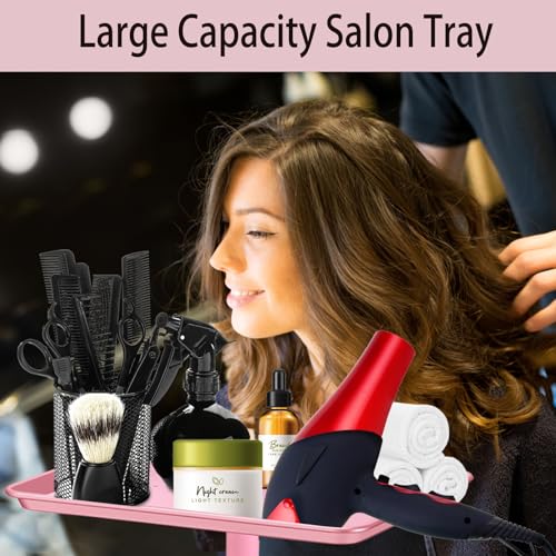 Salon Tray on Wheels, Metal, Salon Rolling Tray Height Adjustable Used As Color Tray, Hair Stylist Tray,Tattoo Tray and Dental Tray(Pink) - color: Pink