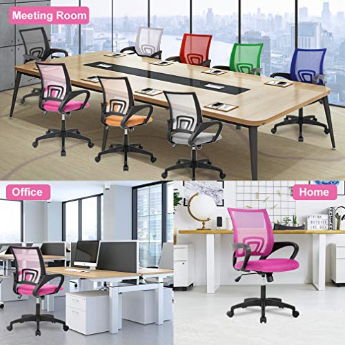 BestOffice | Ergonomic Office Chair | Mid-Back Swivel Desk Chair | Breathable Backrest & Lumbar Support | Adjustable Height | Sponge Seat | Rolling Wheels | Pink | for Adults & Women | Pack of 2 - color: Pink, style: pack of 2