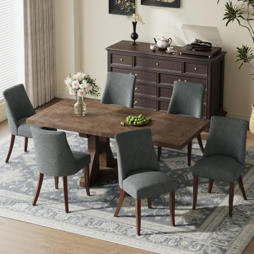 COLAMY Upholstered Dining Chairs Set of 2 with Wood Legs, Dark Grey | Mid Century Kitchen Chairs with Back, Fabric Side Dining Room Chairs for Dining Room Restaurant - color: Dark Grey, size: Set of 2