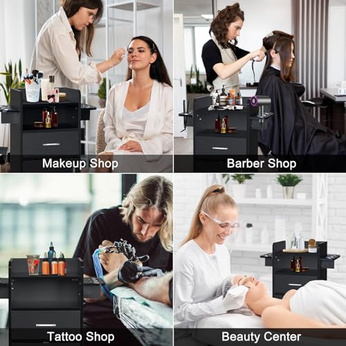 Winado Beauty Salon Trolley Cart, Salon Cabinet with 360° Wheels, 6 Tool Holders, 1 Drawer, Salon Station Rolling Cart for Hair Stylist Beauty Spa Barbershop, Black