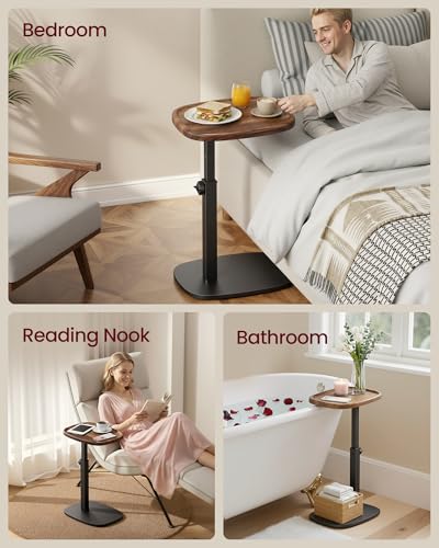 VASAGLE C Side Table Adjustable Height, Couch Sofa Table, End Table, TV Tray for Small Spaces, 11.8 x 15.7 x 27.2 Inches, for Living Room, Bedroom, Walnut Brown and Ink Black ULET363M101 - color: Walnut Brown + Ink Black