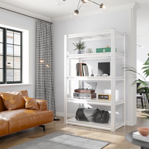 Raybee Storage Shelves, 2000LBS Garage Shelving,White Metal Shelves, 5 Tier Adjustable Heavy Duty Shelving for Pantry Kitchen Closet Basement Warehouse 16.5" D x 32" W x 63" H - size: 16.5"D x 32"W x 63"H,White