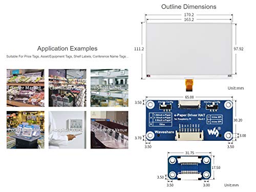 Waveshare 7.5inch E-Paper E-Ink Display HAT Compatible with Raspberry Pi 5/4B/3B/Zero/Zero W/Zero 2W/Pico/Pico W/Pico WH, 800×480 Pixels Red/Black/White Three-Color SPI Interface
