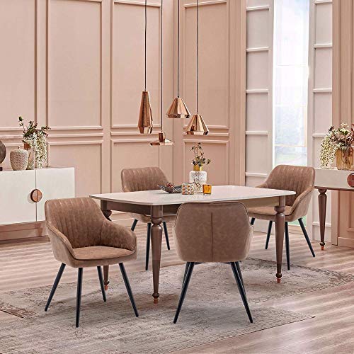 annjoe Faux Leather Accent Arm Chairs for Living Room Leisures/ Upholstered Chair with Metal Legs Set of 2 for Home Kitchen Office Bistro Cafe, Brown - color: Brown