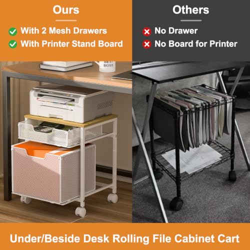 Tiaoheka Rolling File Cabinet Cart, Printer Stand with Storage Drawer, Mobile Filing Cabinet on Lockable Wheel, Hanging File Folder Organizer Beside Under Desk for Office Home, White (Patent Pending) - color: White