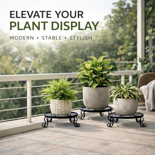 1 Pack Heavy Duty Metal Plant Stands, 10 Inch Round Flower Pot Holders, Rustproof Iron Planter Risers for Indoor Outdoor Use, Patio, Balcony, Garden and Living Room, Black(10in-1pack) - size: 10 inch - 1 pack
