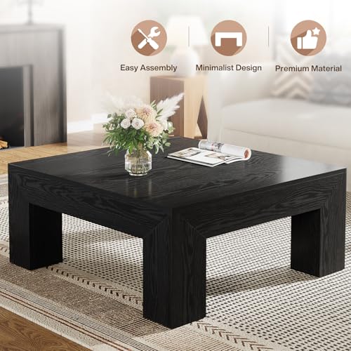 Tribesigns 39.4-Inch Square Coffee Table for Living Room, Farmhouse Accent Center Cocktail Table with Sturdy Wooden Legs, Easy Assembly, MDF, Black - color: Black