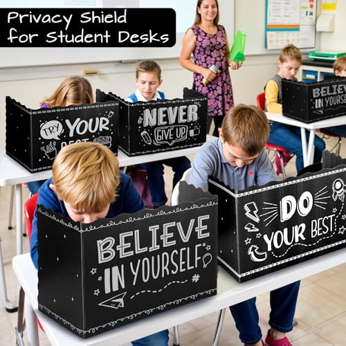 24-Pack Privacy Folders for Students Waterproof Durable Plastic Study Carrel Divider, Easy-to-Clean Classroom Desk Dividers Shield for School Teacher Supplies (Black) - color: Black
