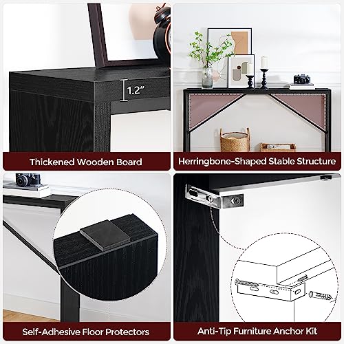 MAHANCRIS Console Table, 62.2" Long Sofa Table Behind Couch, Narrow Entryway Table, Farmhouse Dining Table with Angled Metal Frame, Industrial Console Table for Entryway, Black CTHB15801 - color: Black, size: 62.2"L x 9.1"W x 31.5"H