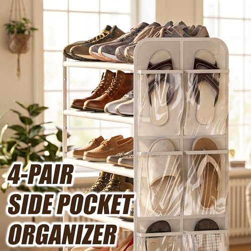 Simple Houseware 6-Tier Shoe Rack Storage Organizer w/Side Hanging Bag, White - color: White