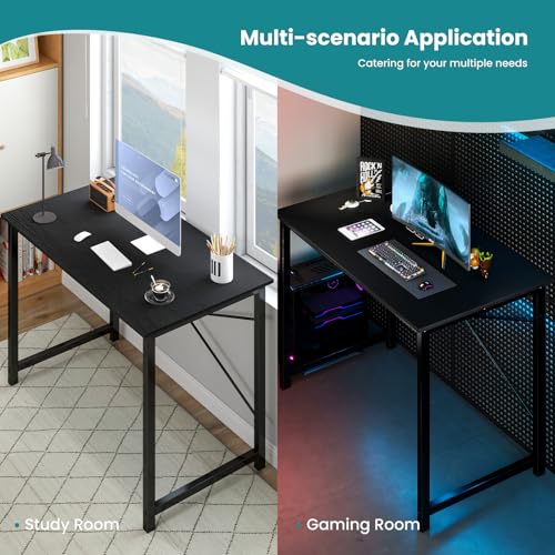 OLIXIS Home Office Computer Desk, Small Office 44-inch Writing and Study Desk, Table with Metal Frame and Wooden Top, Compact Modern Study Table for Home Use, Black - color: Black, size: 44-In