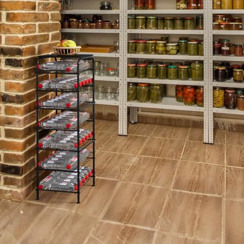Vrisa Water Bottle Organizer 7 Tier Free Standing Water Bottle Holder Stand with Storage Shelves Beverage Drink Soda Can Rack Dispenser Metal Storage Shelf for Kitchen Pantry Party Office, Black - size: 7-Tier