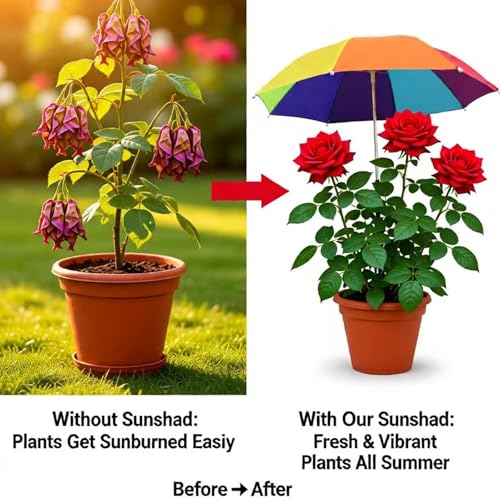 3Pack Small Garden Umbrellas for Plants Flowers Potted Outdoor UV protection 43x23.6 Mini Shade Umbrellas with Stakes Summer PatioDeocr(Height Adjustable)