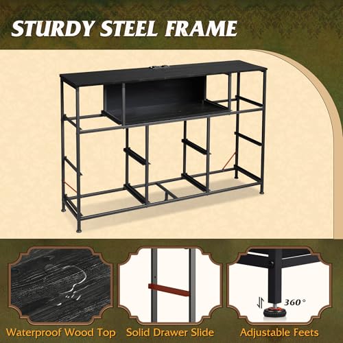 WLIVE Black Dresser TV Stand for 45, 50, 55 inch TV, Entertainment Center with LED Lights & Charging Station, Chest of Drawers with 8 Fabric Drawers and Open Shelves for Living Room, Hallway, Wood Top - color: Charcoal Black Wood Grain