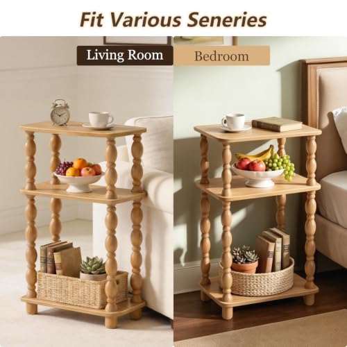 3-Tier Small Side Table, Narrow End Table, Natural Wood | Modern Accent Table, Skinny Bedside Nightstand, For Small Spaces, Bedroom & Living Room - color: Natual Wood, size: Narrow