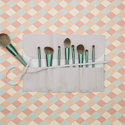 Bird&Fish Makeup Brush Case Travel, makeup brush case roll up,brush holder makeup,Holder Organizer Brushes Pouch Cosmetic Bag for Travel,Rolling Bag Storage Case PU Leather - color: Gray