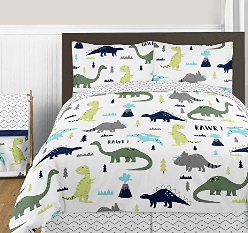 Sweet Jojo Designs Navy Blue and Grey Modern Dino Foldable Fabric Storage Cube Bins Boxes Organizer Toys Kids Baby Childrens for Mod Dinosaur Collection Set of 2 - color: Blue and Green Dinosaur