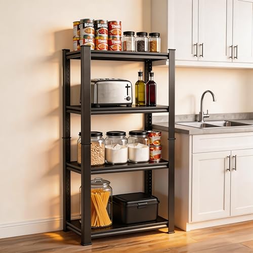 4 Tier Kitchen Storage Shelf, Kitchen Organizers Space Saving All Steel Freestanding Rack, Heavy Duty Metal Shelving Unit, Adjustable Open Shelf for Pantry Organizers and Storage 19.7"W×13.8"D×54.3"H - size: 4 Tier 19.7"W×13.8"D×54.3"H