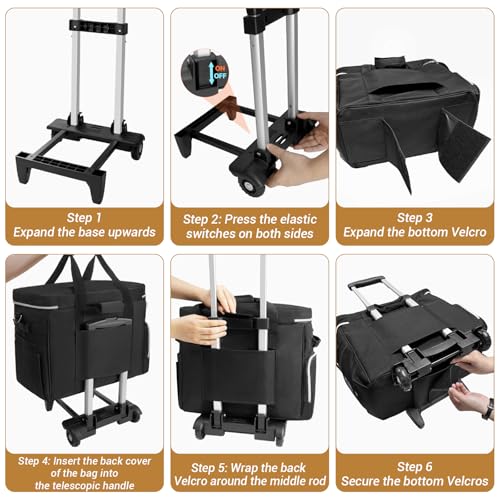 LIWSHWZ Rolling Teacher Tote Bag,Wheeled Teacher Bag with Detachable Dolly & File Teacher Tote - color: Black