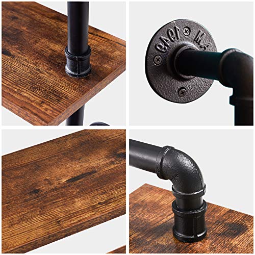 IBUYKE 2-Tiers Industrial Pipe Shelves, Pipe Floating Shelves RF-TM004 | Rustic Wall Mount Bookcase,Metal Bracket Storage Wall Shelf for Bedroom, Kitchen - size: 2 Tier