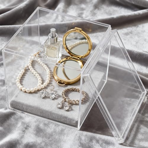 KissYou Large Acrylic Box With Lid Clear Display Boxes Acrylic Square Cube Jewelry Storage Contanier Home & Office Plastic Weddings Party Gift, Treats Boxes - size: 5.9 x 5.9 x 5.9 Inch