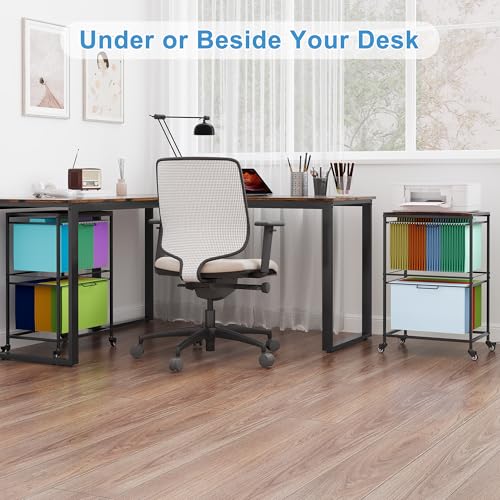 EasyPAG Rolling Hanging File Folder Cart, 2 Tier Metal Pull-Out File Rack for Letter and Legal Size Folders, Portable Filing Cart for Office Home, Black