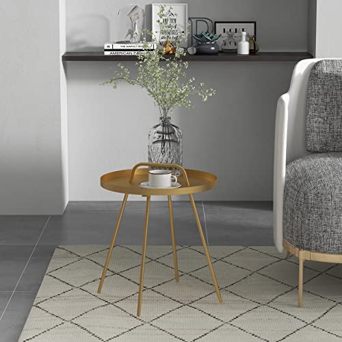 Grand patio Outdoor Side Table with Handle Portable Small End Table 17-in Round Side Coffee Table Gold - color: Gold With Handle