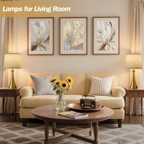Touch Lamp for Living Room Bedroom, 21" Table Lamps Set of 2 with USB C+A Ports, Touch Bedside Lamps for Nightstand with 3 Way Dimmable, 2 LED Bulbs Included, Gold - color: Gold 2pcs
