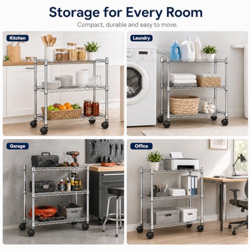 Simple Deluxe 3-Tier Storage Shelves, 750 Lbs Loading Capacity, 24.02" W x 13.78" D x 21.97" H Shelving Unit for Garage, Pantry and Kitchen, Chrome - size: 3-Tier, 24"W x 14"D x 22"H, style: 1 Pack