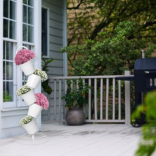 Esterno Hanging Flower Pot Tiered Stand (White), Metal Outdoor Stacking Planter - color: White