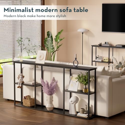 WOHOMO Black Console Table, 3-Tier Small Entryway Table, Long Sofa Table for Hallway, Living Room (63 inch) - color: Black, size: 63"