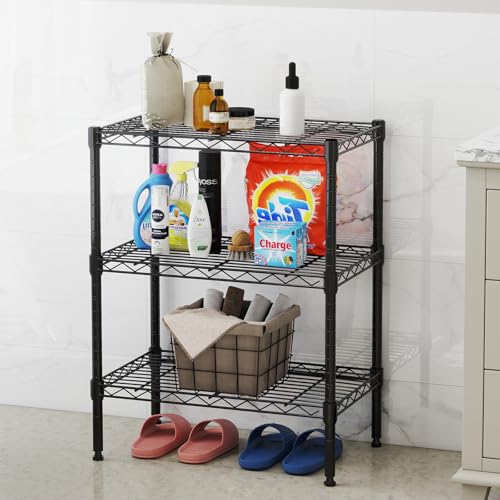 NEWBULIG 3-Tier Metal Wire Storage Shelves, Adjustable Heavy Duty Steel Shelving Unit, Freestanding Storage Rack Organizer for Kitchen, Pantry, Garage, Bathroom, 23.2" W x 13.4" D x 30.3" H, Black - size: 23.2" W x 13.4" D x 30.3" H
