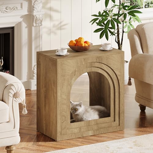 Tribesigns Square End Table, 2-Tier Farmhouse Side Table with Arched Open Shelf, Arched Narrow Nightstand for Small Spaces, Living Room, Bedroom, Natural (2)