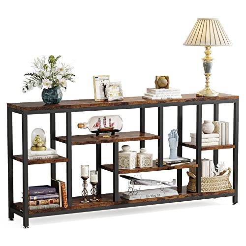 Tribesigns Console Sofa Table, 70.9 inch Extra Long Table Behind Couch with Storage Shelves, 3-Tier Industrial Narrow Entryway Hallway Accent Table for Living Room, Rustic Brown - color: Rustic Brown