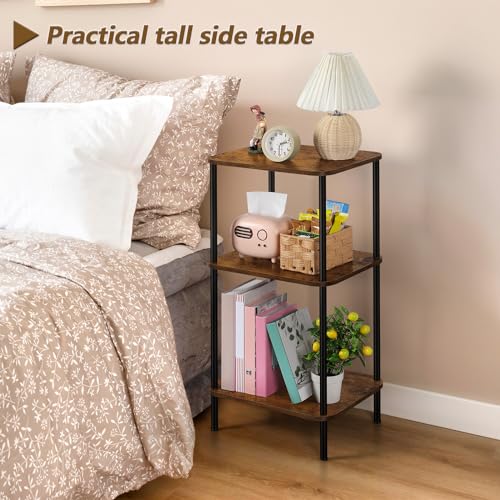 smusei Small End Table Stand 3 Tier Telephone Table Tall End Table 30 Inches High with Storage Shelves Bed Side Table Living Room Nightstand for Bedroom, Office, Sofa Couch, Rustic Brown - color: Brown